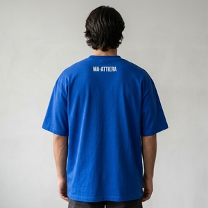 Men's T Shirt Royal Blue Raised Text Print Crew Neck Short Sleeve Oversized Fit Casual Streetwear <b>Tshirt</b> - Product Image 2