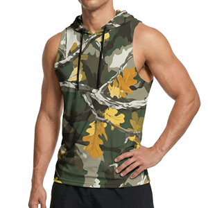 OEM Custom Logo Men's <b>Camo</b> Sleeveless Hoodie Muscle Gym Tank <b>Top</b> Wholesale Fitness Workout Vest Kangaroo Pocket Hooded Tank <b>Tops</b> - Product Image 3