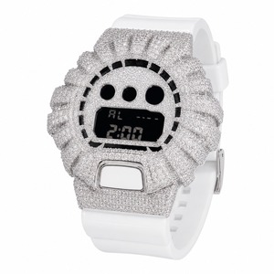 Luxury Women's Round Quartz <b>Watch</b> With Rhinestone Stainless Steel Case White Silicone Band - Product Image 6