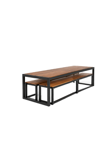 Table à manger rectangulaire en bois de style industriel moderne avec pieds en métal, ensemble de meubles pour 6 personnes, design stable, pour terrasse et maison - Product Image 1