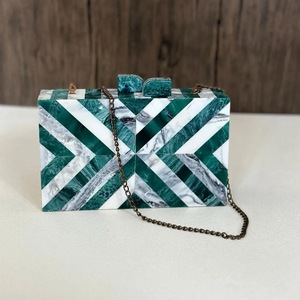 Handmade ILAHI's Fashion Resin <b>Clutch</b> <b>Bag</b> Chain Strap Shoulder Purse Black <b>White</b> Checkered Pattern Customized Shape Silk Screen - Product Image 4