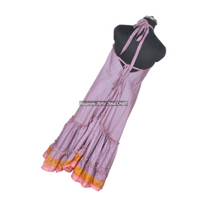Vestido Bohemio Ligero de Seda Sari India para Mujer, Vestido de Tela Sari, Elegante Vestido de Noche sin Mangas para Mujer - Product Image 4