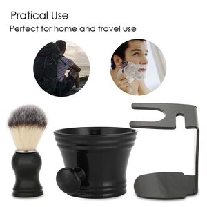 Ensemble de brosses à raser 3 en 1, kit de rasage pour hommes, brosse à cheveux et à barbe avec support, porte-rasoir, acier inoxydable professionnel, nouveau design - Product Image 4
