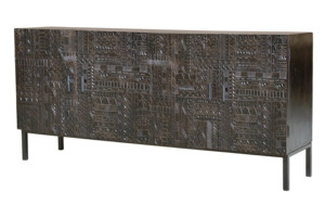 Aparador de Comedor Moderno y Contemporáneo, Estilo Rústico, Madera Sólida, Color Negro, Mueble para Sala de Estar - Product Image 4