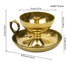 Lampe à huile traditionnelle Aarti Diya en laiton avec poignée en forme de plateau, artisanale, pour Pooja Thali Deepam - Product Image 6
