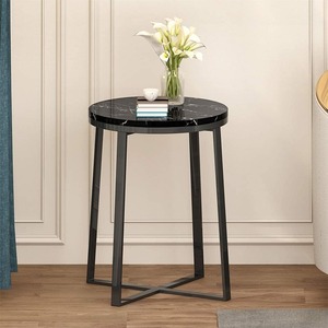 Table d'appoint élégante et portable avec pieds en métal et plateau en bois finition marbre pour salon, chambre, bureau à domicile, ferme, appartement - Product Image 4