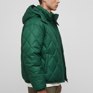 <b>Men's</b> Green Hooded Puffer <b>Jacket</b> Waterproof Windproof Thick Cotton Filled Camouflage Pattern Zipper Front Winter Casual - Product Image 6
