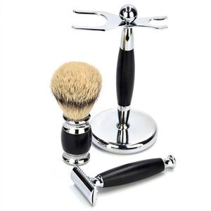 Safety Razor Set with Silvertip Badger Beard Brush Stainless Steel Waterproof Razor Stand & <b>Shaving</b> <b>Kit</b> - Product Image 1