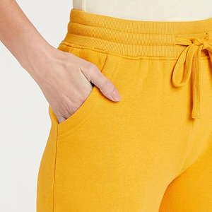 Pantalon de jogging jaune en molleton pour femme, taille mi-haute, cordon de serrage, cheville élastiquée, décontracté, uni, mélange de coton respirant, coupe régulière - Product Image 5