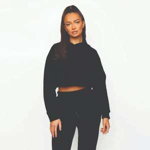 Sweat-shirt à capuche court noir pour femme, décontracté, à manches longues, style streetwear - Product Image 1