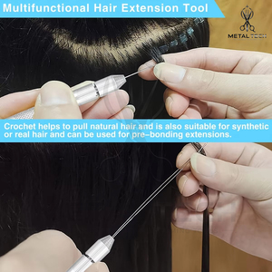 Gold Silver Metal Hair Extension Loop <b>Threader</b> Latch Hook Pulling <b>Needle</b> Kit With 3 Replaceable Tips Salon Weaving Hardware Tool - Product Image 6