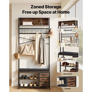 Appendiabiti da ingresso 3-in-1 da 70,9 pollici con panca portascarpe e libreria, organizer con 3 cassetti - Product Image 2