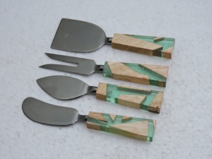 Stainless Steel Cheese Utensil Set 4 Piece Colorful Resin Wood Handle Serving Tools Hand Wash Only - Product Image 6