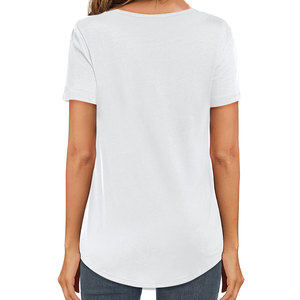 Women's Summer Casual Solid Woven Plain Dyed Loose Fit Crew Neck T-Shirt 60% Cotton 40% <b>Polyester</b> Eco-Friendly Soft Breathable - Product Image 5