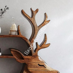 Handcrafted Deer Shaped <b>Solid</b> <b>Wood</b> Bookshelf Creative Animal Design Decorative Floor Display Rack - Product Image 3