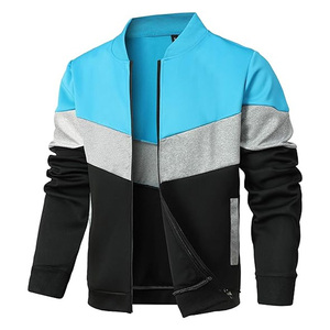 Men's Color Block <b>Zip</b>-<b>Up</b> Bomber <b>Jacket</b> Stand Collar Polyester Casual Varsity Style Slim Fit Lightweight Outerwear for Winter - Product Image 5