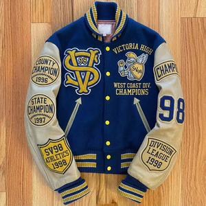 Blouson universitaire personnalisé pour homme en molleton épais avec broderie lettrée, style hip-hop matelassé, long, hiver, 100% coton - Product Image 1