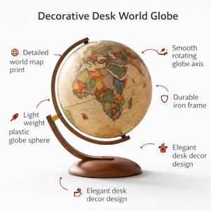 Stylish Iron Stand Desk Globe with Plastic World <b>Map</b> | Educational Geography Globe for Students, School & Office Decor - Product Image 4