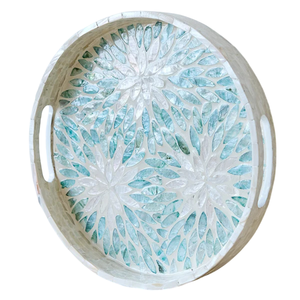 Plateau de service artisanal en nacre, design floral de luxe, plateau décoratif pour table basse, incrustation de coquillages de première qualité pour la maison - Product Image 6