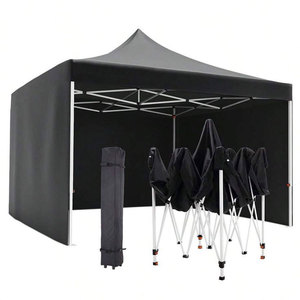 Carpa Plegable Tipo Pop-Up 3x3m Negra, Impermeable, de Polipropileno Tejido, con Paredes Laterales y Bolsa de Transporte, para Todas las Estaciones - Product Image 1
