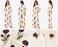 Ensemble de pyjama bohème pour femme, col en V, imprimé floral, en coton de luxe, vêtements de détente, vente en gros, chemisier ample à taille élastique et pantalon palazzo assorti