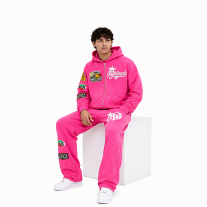 Conjunto de Sudadera con Capucha y Pantalones de Chándal de Felpa Gruesa para Hombre, Novedad 2026, Personalizado con Pedrería, Cremallera Completa, Oversize, de Algodón French Terry - Product Image 4