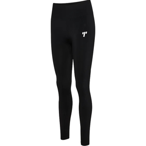 Women's <b>High</b> Waist Full Length Yoga Leggings Black Seamless With White Logo On Right Leg Heat Transfer Printing - Product Image 2