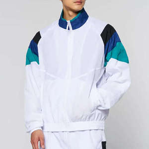 Wholesale Custom Men's Windbreaker Set 2 Piece Color Block Tracksuit White Sportswear <b>Zip</b> <b>Up</b> <b>Jacket</b> and Jogger Pants Sports Suit - Product Image 1