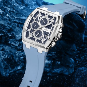 Reloj de Cuarzo Multifuncional para Hombre, Cuadrado, Cronógrafo, Resistente al Agua 30M, Correa de Silicona, Botón de Presión, Cierre Oculto RD831509M - Product Image 6