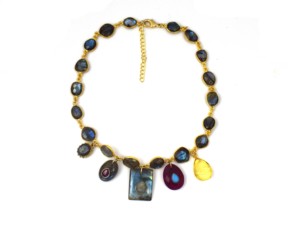 18K Gold Plated Vintage Labradorite <b>Statement</b> <b>Necklace</b> Multi Gemstone Charms | Handmade Designer Boho Collar <b>Necklace</b> for Gift - Product Image 1