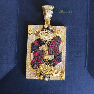 Pendentif Roi des Cœurs en argent 925 et or 18 carats avec diamant de laboratoire, charme luxueux unisexe. - Product Image 1