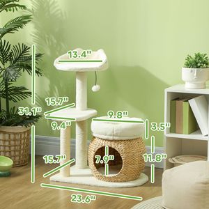 Cream White 31\" <b>Cat</b> Tree Tower with <b>Scratching</b> <b>Posts</b> Condo Beds Platform Toy Ball <b>for</b> Indoor <b>Cats</b> - Product Image 3