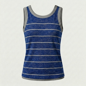 Top de Punto Personalizado con Logotipo, Nuevo, 100% Poliéster, Verano, Transpirable, a Rayas, Casual, Sexy, Sin Mangas, Elástico y Ajustado para Mujer - Product Image 1