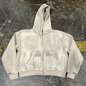 Sweat-shirt personnalisé pour homme, Hoodie épais 420 g/m², effet vieilli, coupe oversize, uni, délavé à l'acide, style vintage, effet déchiré en denim - Product Image 3