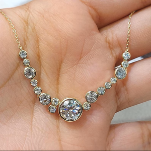 Round Cut Diamond Bubble <b>Pendant</b> Necklace in <b>Solid</b> Yellow <b>Gold</b> Minimalist Bezel Set Diamond <b>Pendant</b> for Women Elegant - Product Image 3