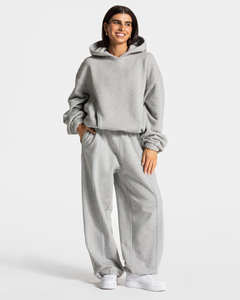 Survêtements pour femmes les plus vendus, sur mesure, gris clair avec passepoil, 2 pièces, respirants, vêtements de sport et de loisirs, ensembles de survêtements pour femmes - Product Image 1