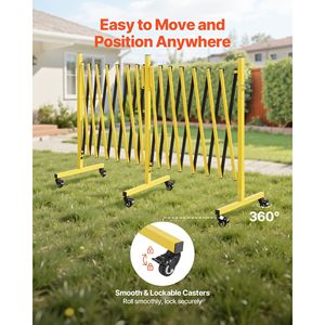 Barriere di Sicurezza Industriali Pieghevoli Portatili da 25FT, Espandibili, Flessibili e Mobili con Ruote Bloccabili e Nastro di Avvertimento - Product Image 4