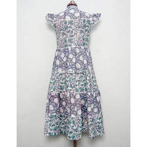 Robe Courte d'Été Imprimée Florale Coupe Trapèze Col Rond Manches Courtes en Coton Biologique Tricoté Confortable avec Boutons Style Décontracté Plage Indienne - Product Image 6