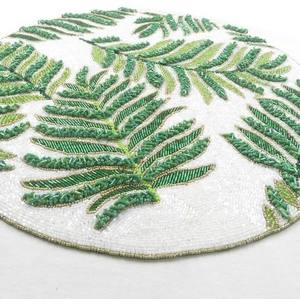 Contemporary Leaf Embroidery Glass Seed <b>Beaded</b> <b>Placemat</b> For Festive Homedecor Table Decorative Dining Coffee Centerpiece Display - Product Image 2