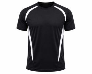 T-shirt décontracté noir à col rond et manches courtes pour homme, avec bordure contrastante blanche sur le devant, coupe classique, en tissu tricoté, lavé, écologique, vierge - Product Image 2