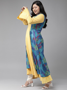 Kurta Anarkali de Rayón con Bordado de Encaje Multigeométrico al por Mayor, Tallas Grandes para Mujer, Cuello Mandarín, Mangas Largas Formales, Uso Diario - Product Image 4