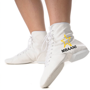 MBAANI Zapatos de baile de jazz de cuero genuino blanco, planos, unisex, con logotipo de estrella, zapatos de jazz, calzado de baile transpirable que absorbe la humedad - Product Image 5