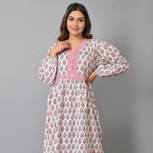 Cotton Chiffon A-Line Silhouette <b>Long</b> Sleeve V-neck Casual Maxi <b>Dress</b> <b>Beach</b> Wear Cover Gown Women Gift for Valentines Day - Product Image 1