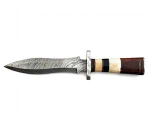 Couteau utilitaire à lame fixe en acier Damas forgé à la main, manche en os de chameau et bois de rose, lame Drop Point 25,4 cm - Product Image 1