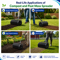 Épandeur de paillis autopropulsé en plastique avec tambour en maille pour application d'engrais, de tourbe et de compost sur pelouse, usage intensif ODGGAD017