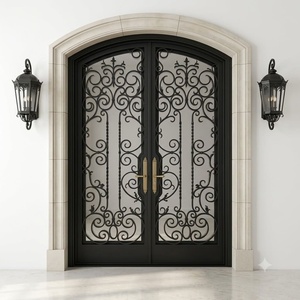Royal Luxury Rust-resistant Wrought Iron Main Door Geometric Patterned Glass Panels Minimalist Design Easy-to-Assemble - Product Image 5
