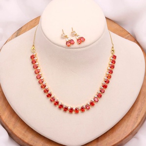 Parure de collier classique en rubis, pierre précieuse ovale, pour mariage et soirée, bijoux de mariée de luxe - Product Image 1