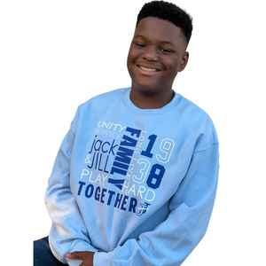 แจ็คแอนด์จิลเสื้อสเวตเตอร์คอกลมสีฟ้าอ่อนยูนิตี้แฟมิลี่ 1938 เสื้อสเวตเตอร์กราฟิกสำหรับผู้ชายและผู้หญิงชุดลำลองแขนยาว - Product Image 1