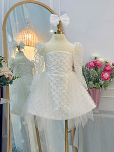 Robe de princesse décontractée pour filles, style licou, longue, à manches longues, en tulle orné de paillettes et de perles, écologique, ODM/OEM, pour mariages et événements variés - Product Image 2