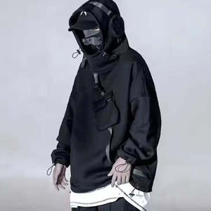 Sweat-shirt Techwear pour homme, style urbain tactique, noir, surdimensionné, cyberpunk, gothique, à capuche, streetwear, haut fonctionnel cargo - Product Image 2